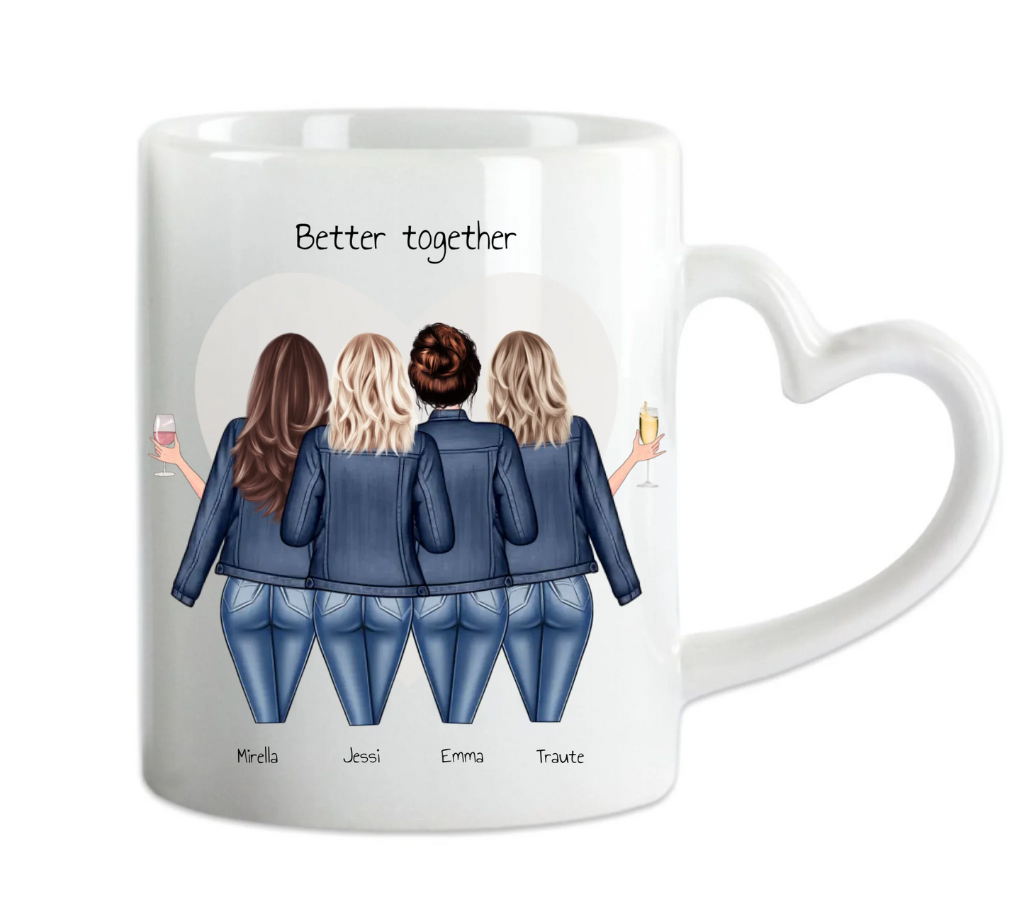 4 Beste Freundinnen Tasse personalisiert - Beste Freundin Geburtstagsgeschenk Herzhenkeltasse Default Mug Classic - Panorama