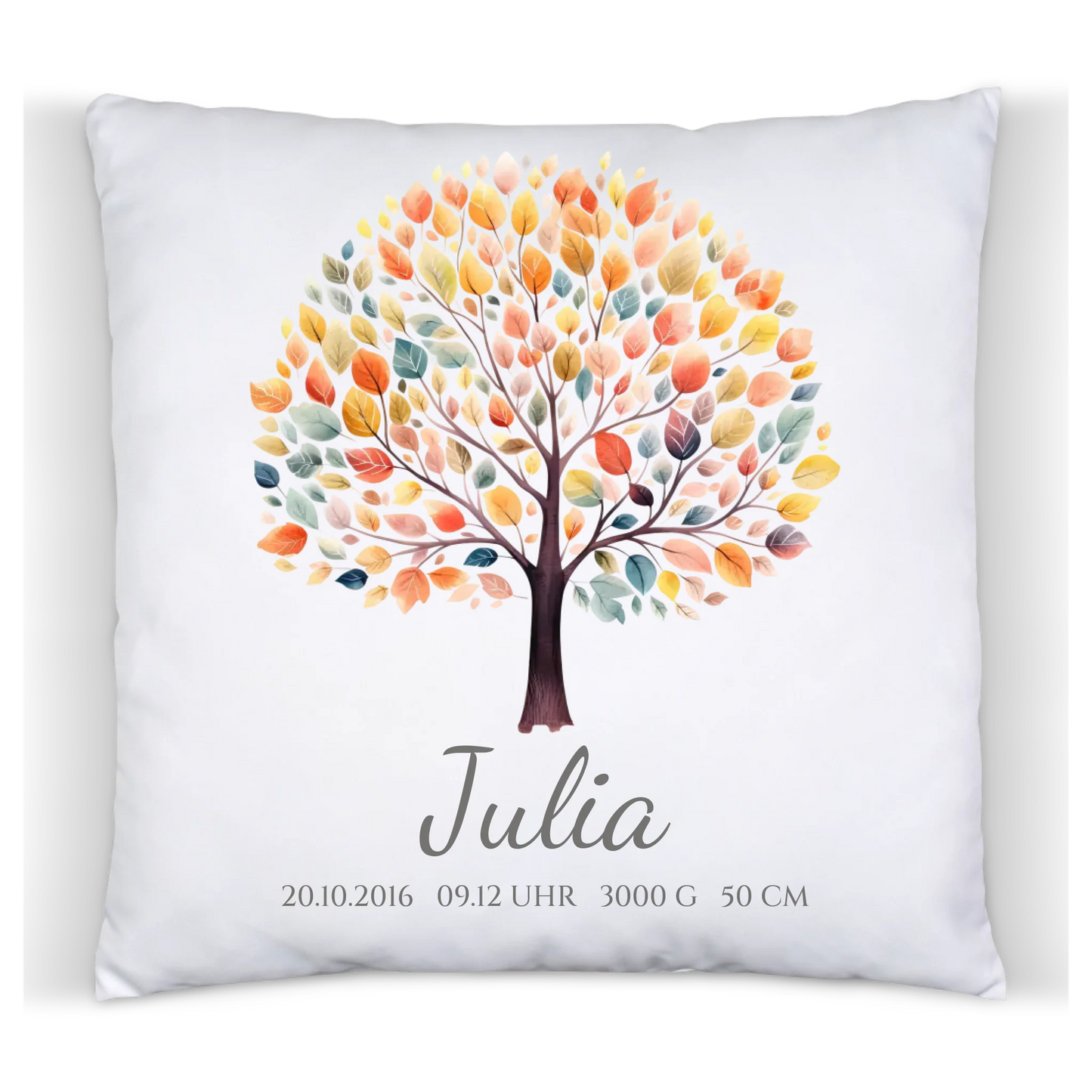 Lebensbaum - Personalisiertes Geburtsgeschenk / Taufgeschenk - Kissen mit Name und Geburtsdaten