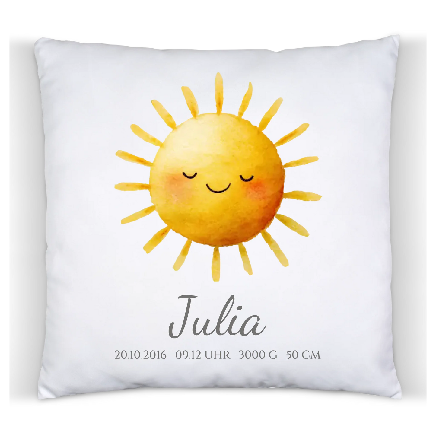 Sonne - Personalisiertes Geburtsgeschenk / Taufgeschenk - Kissen mit Name und Geburtsdaten