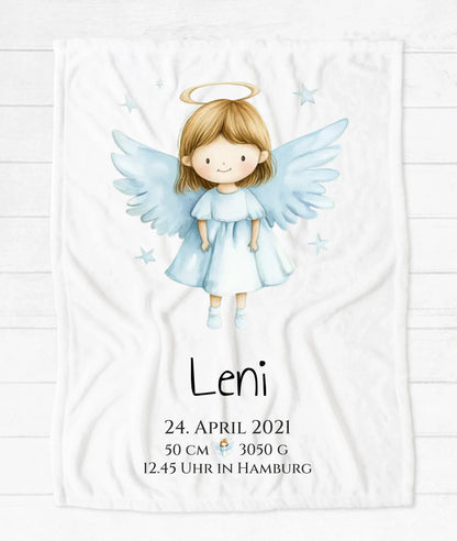 Schutzengel - Personalisiertes Geburtsgeschenk / Taufgeschenk: Decke mit Name und Geburtsdaten