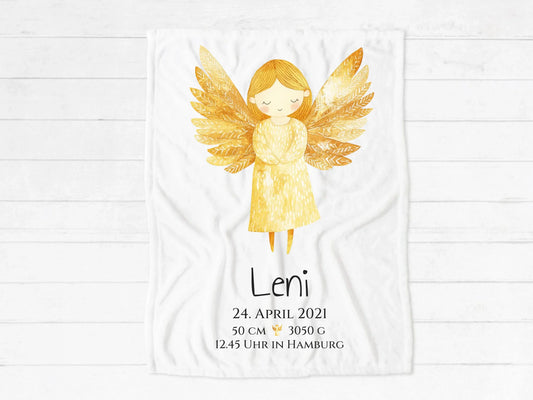 Personalisiertes Schutzengel Geburtsgeschenk & Taufgeschenk: Decke mit Name und Geburtsdaten