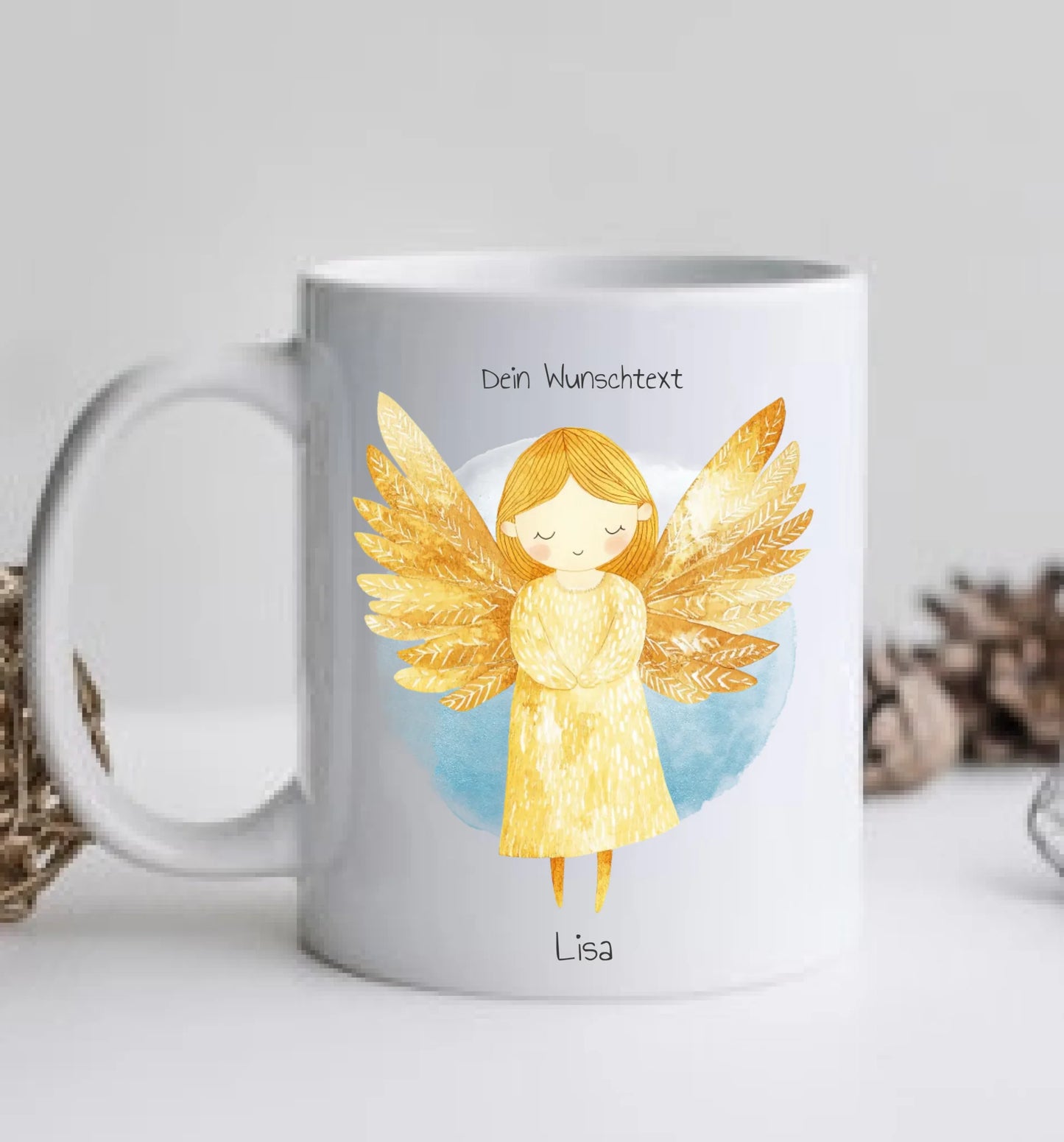 Schutzengel Geschenk - personalisierte Keramiktasse für alle Anlässe mit Name und Wunschtext