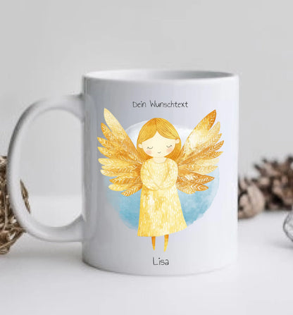 Schutzengel Geschenk - personalisierte Keramiktasse für alle Anlässe mit Name und Wunschtext