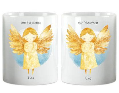 Schutzengel Geschenk - personalisierte Keramiktasse für alle Anlässe mit Name und Wunschtext Herzhenkeltasse Default Mug Classic - Panorama