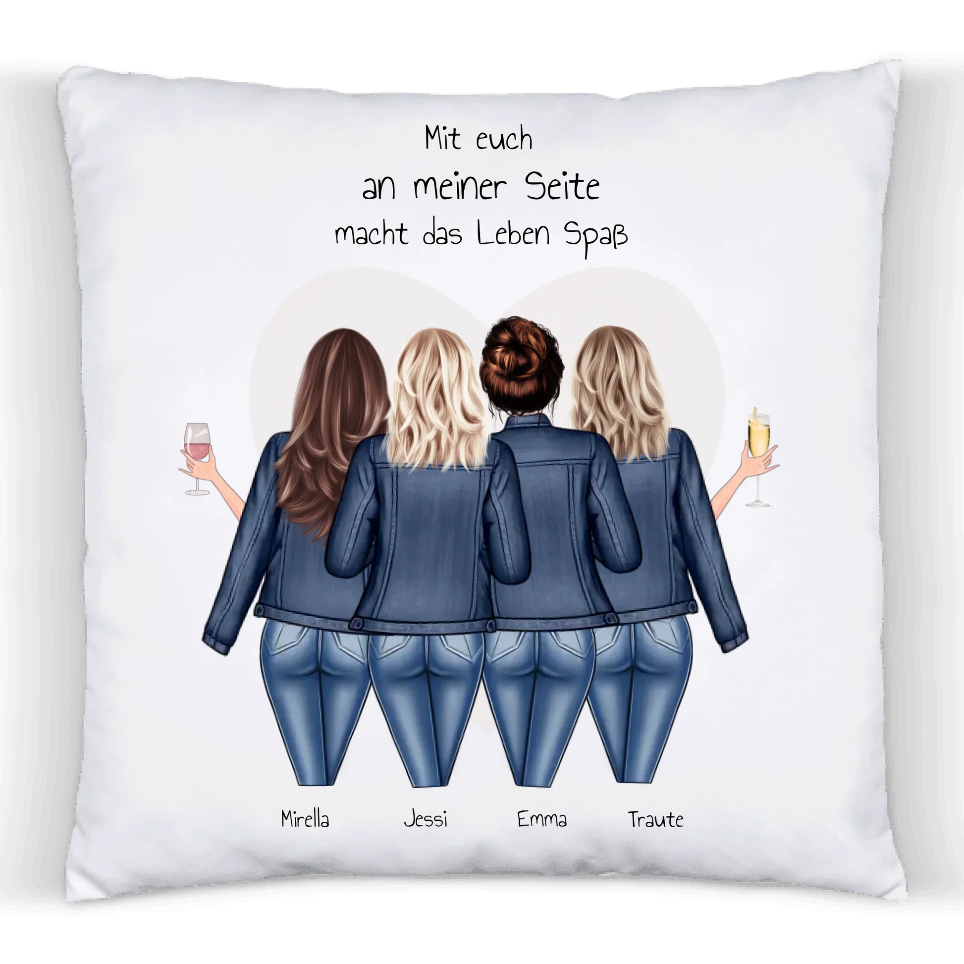 4 Beste Freundinnen Geschenk - Geburtstagsgeschenk Kissen - Personalisiertes Kissen mit Spruch Premium Kissen (Plüschoberfläche) Premium Kissen
