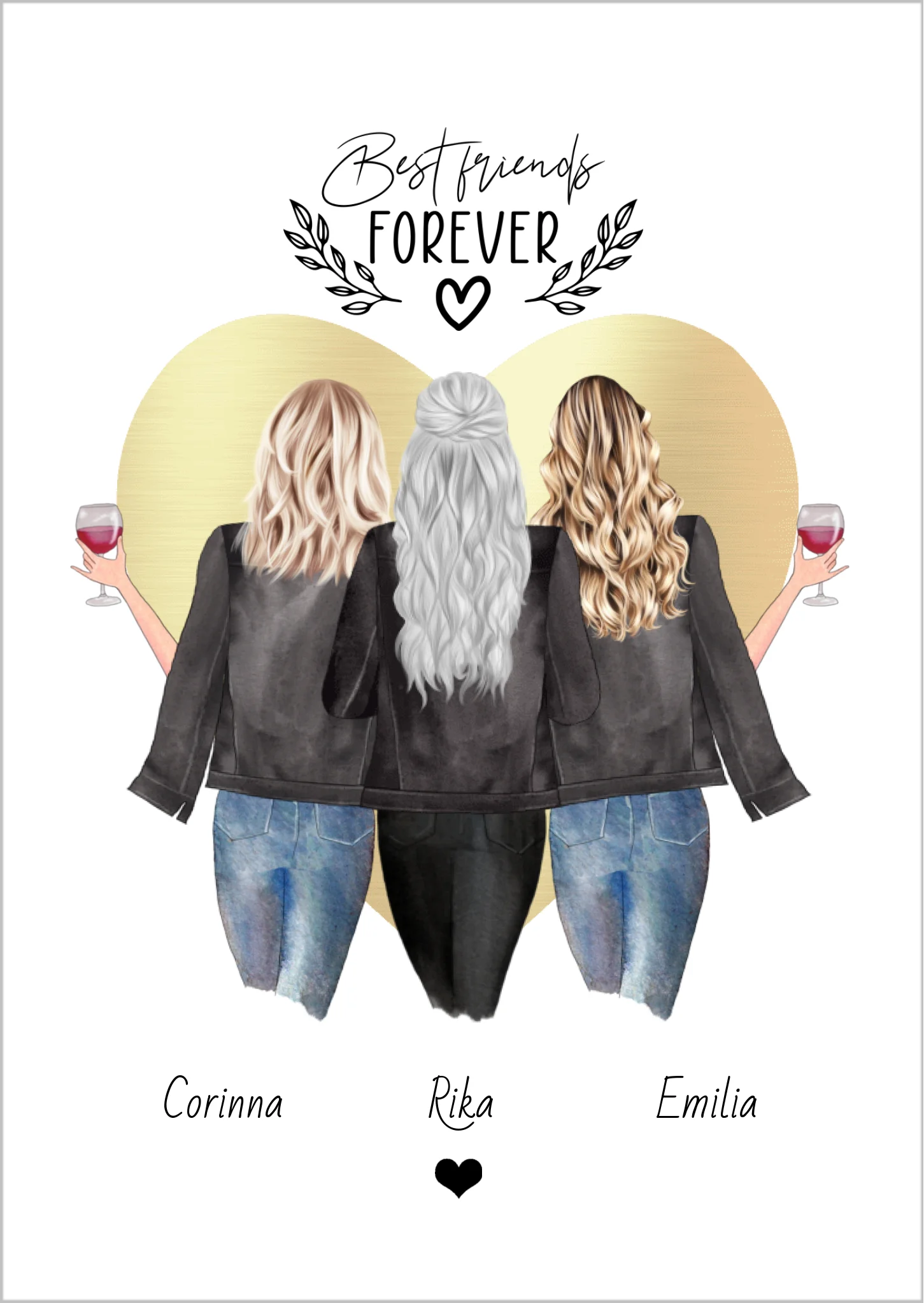 3 beste Freundinnen Poster personalisiertes Geschenk mit Spruch Freundin Bild Geburtstagsgeschenk Ostergeschenk Poster Poster