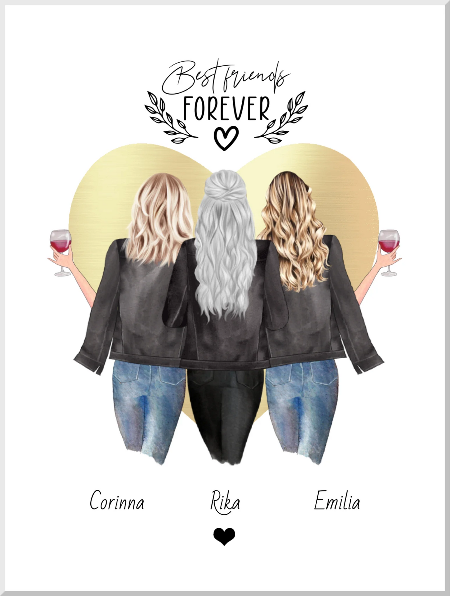 3 beste Freundinnen Poster personalisiertes Geschenk mit Spruch Freundin Bild Geburtstagsgeschenk Ostergeschenk Leinwanddruck Leinwandbild