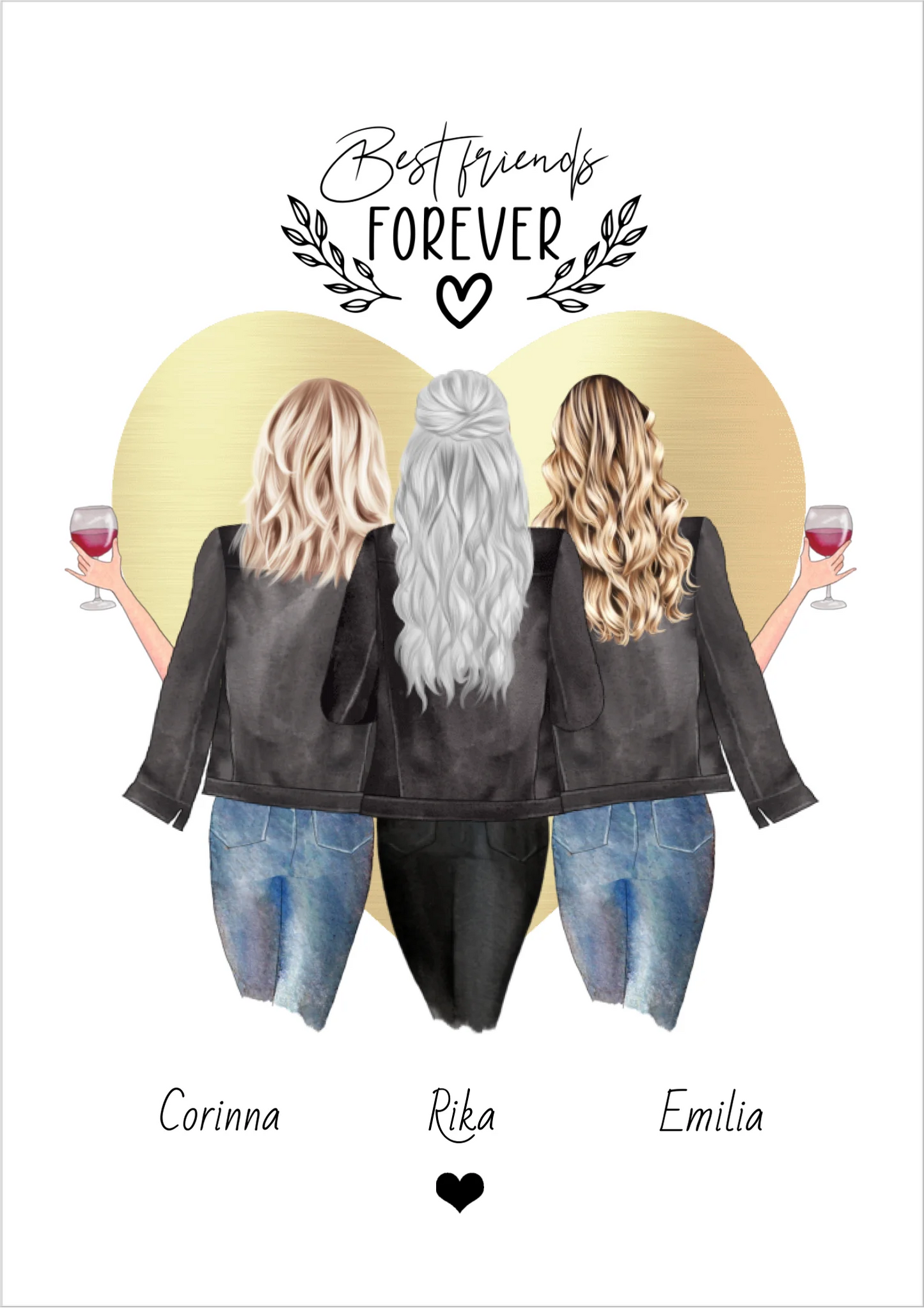 3 beste Freundinnen Poster personalisiertes Geschenk mit Spruch Freundin Bild Geburtstagsgeschenk Ostergeschenk !!! Digitale Datei zum Selberdrucken - kein Poster !!! Digitale Datei zum Selberdrucken - kein Poster A4 A3 A2