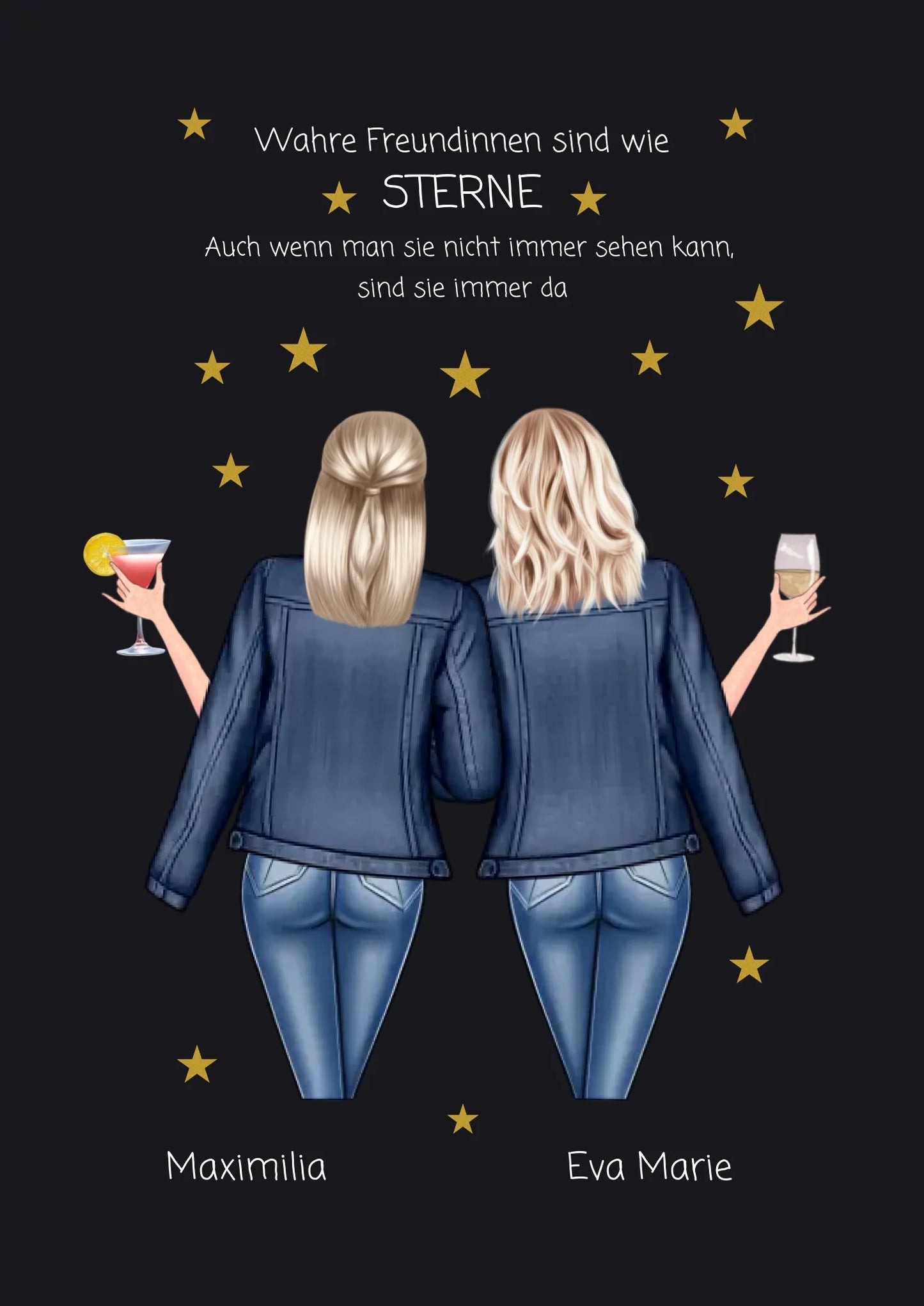 Geschenk für die beste Freundin – Wahre Freundinnen Poster personalisiert mit Namen & Spruch – BFF Bild