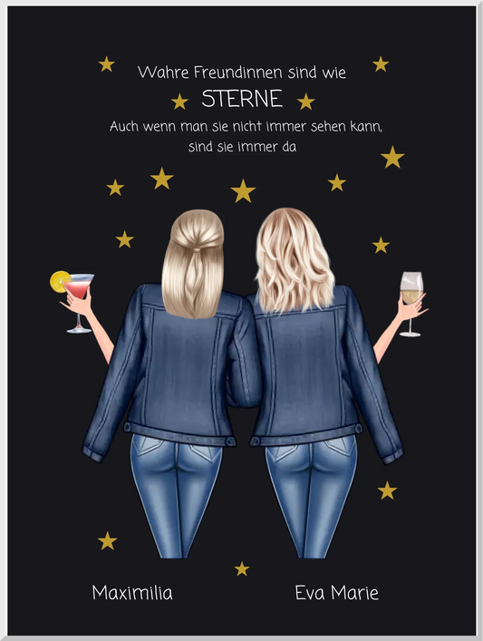 Geschenk für die beste Freundin – Wahre Freundinnen Poster personalisiert mit Namen & Spruch – BFF Bild Leinwanddruck Leinwandbild