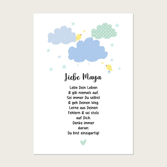 Personalisiertes Motivationsposter "Wolke" Kinderposter - Kissen - Kinderdecke mit Namen und Spruch Posters Poster