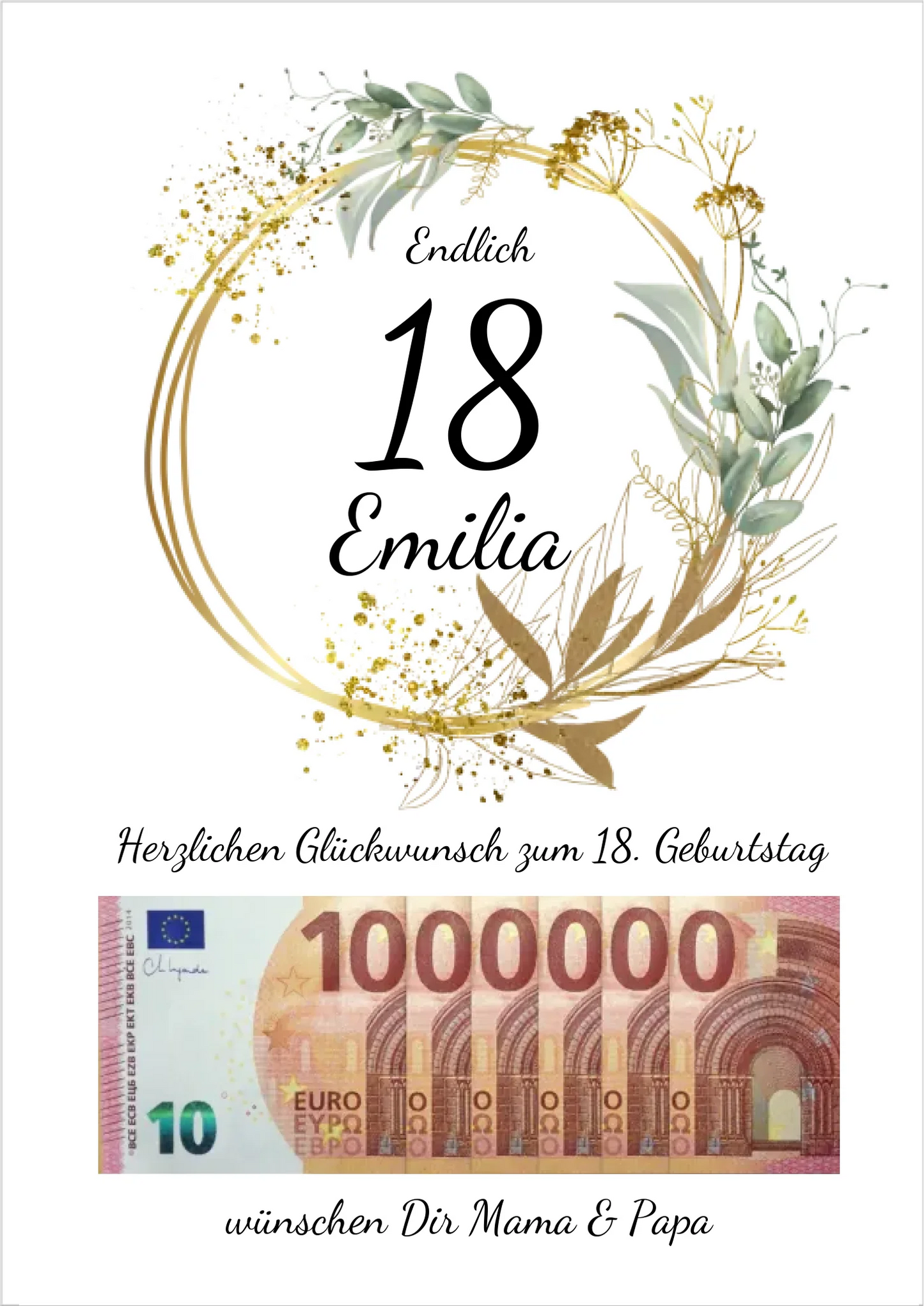 Geldgeschenk Wunscherfüller 18 Geburtstag - Personalisiertes Geschenk, Geburtstagsgeschenk 1. Million Poster Poster