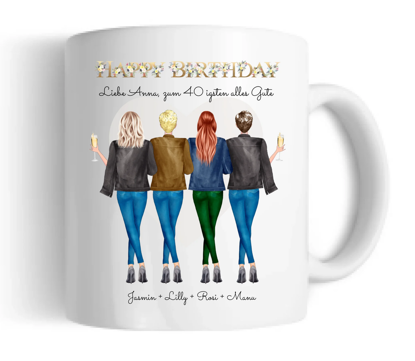 Personalisierte Tasse 40. Geburtstag Freundin - Geburtstagsgeschenk mit 4 Frauen, Freundinnen, Mädchen Keramiktasse 330 ml Mug Classic - Panorama