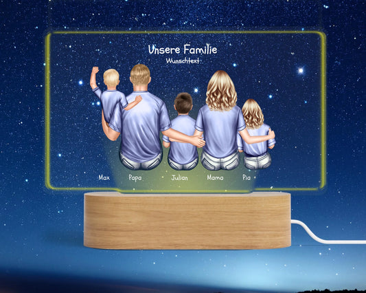 Personalisiertes LED Deko Licht ''Familie mit 3 Kindern'' Geschenk Geburtstag - Muttertag / Vatertag