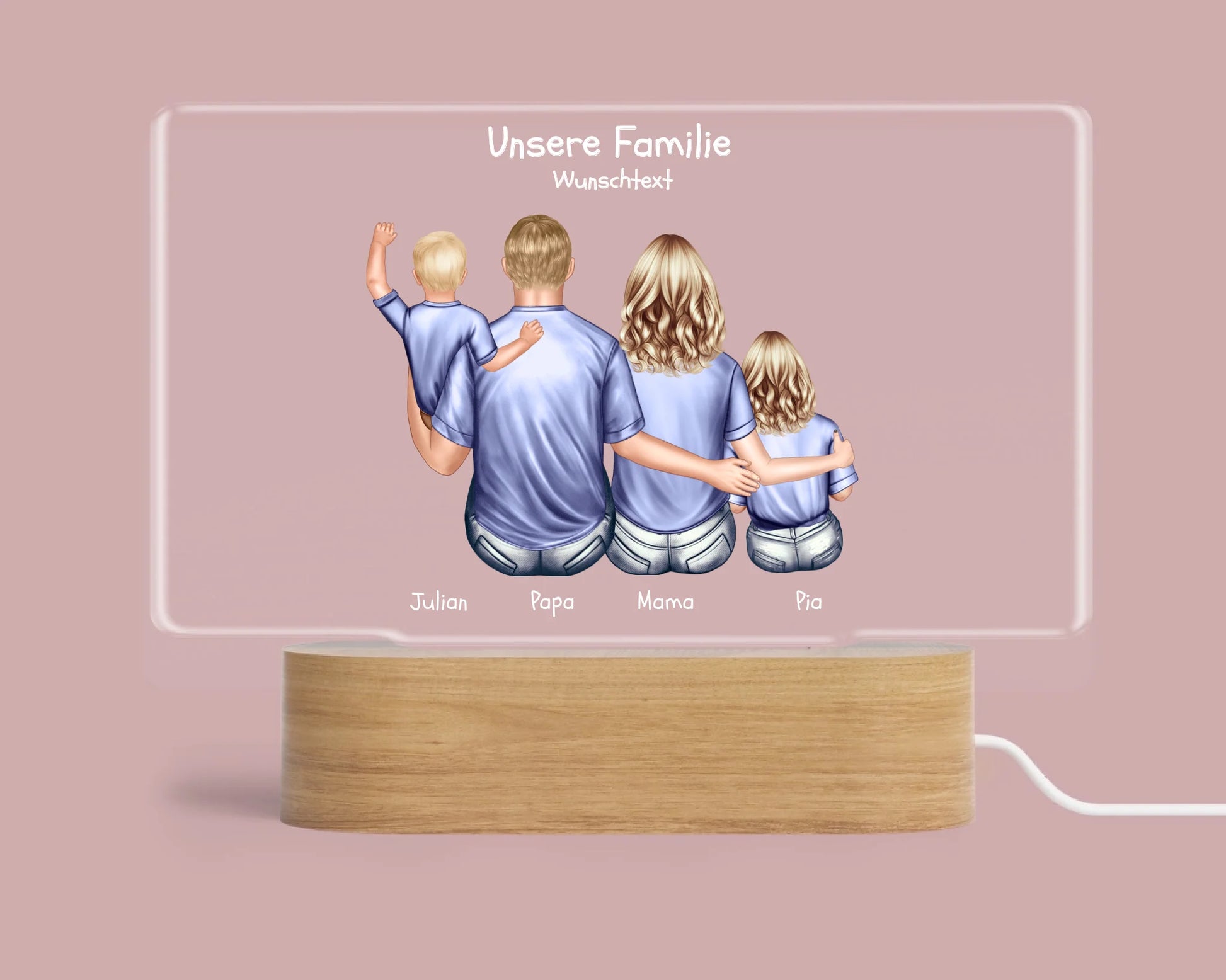 Personalisiertes LED Deko Licht ''Familie mit 2 Kindern'' Geschenk Geburtstag - Muttertag / Vatertag