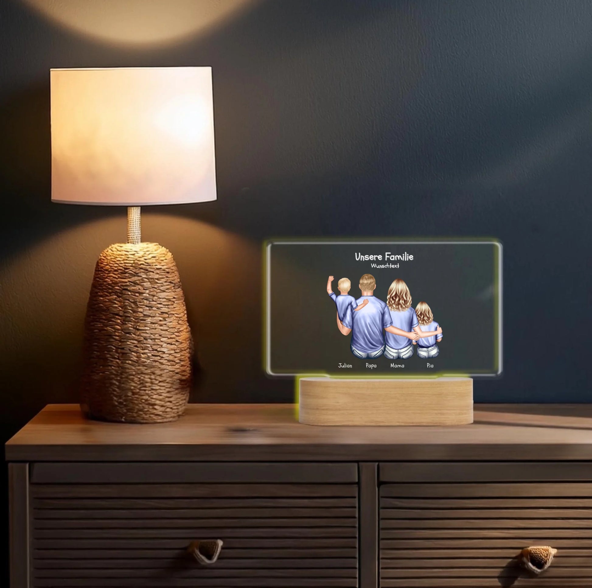 Personalisiertes LED Deko Licht ''Familie mit 2 Kindern'' Geschenk Geburtstag - Muttertag / Vatertag