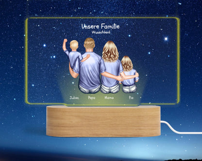Personalisiertes LED Deko Licht ''Familie mit 2 Kindern'' Geschenk Geburtstag - Muttertag / Vatertag