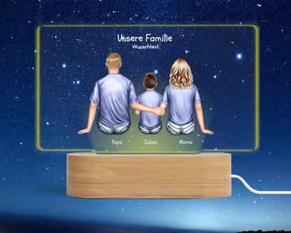 Geschenk Muttertag / Vatertag - Personalisiertes LED Deko Licht ''Familie mit 1 Kind