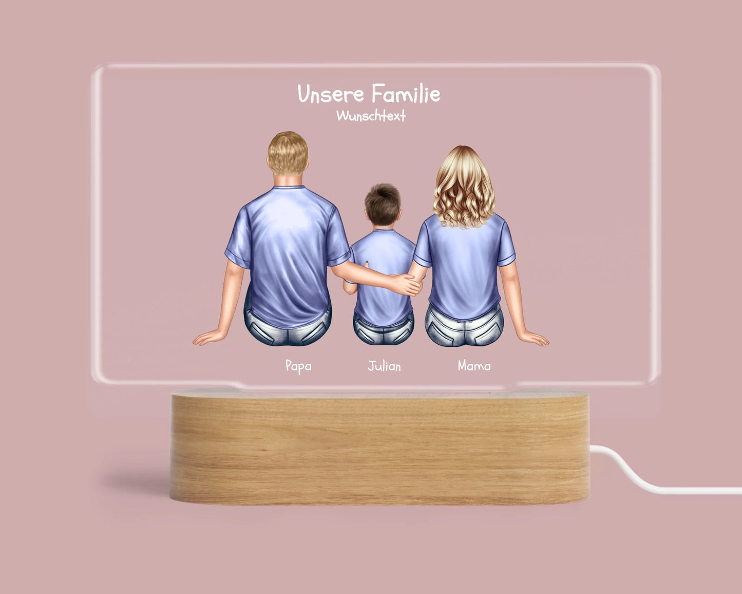 Geschenk Muttertag / Vatertag - Personalisiertes LED Deko Licht ''Familie mit 1 Kind