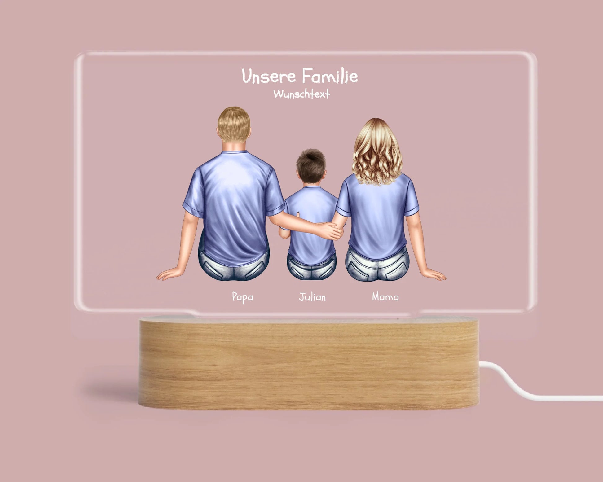 Geschenk Muttertag / Vatertag - Personalisiertes LED Deko Licht ''Familie mit 1 Kind