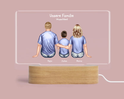 Geschenk Muttertag / Vatertag - Personalisiertes LED Deko Licht ''Familie mit 1 Kind