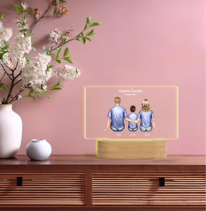 Geschenk Muttertag / Vatertag - Personalisiertes LED Deko Licht ''Familie mit 1 Kind