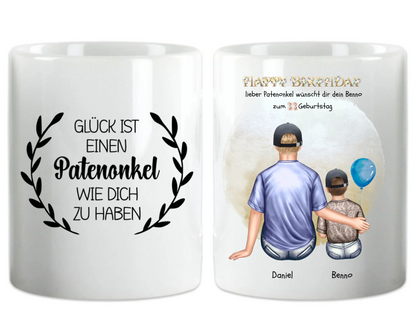 Geburtstagsgeschenk an Patenonkel von Patenkind Mädchen / Junge Tasse mit Spruch pesonalisiert Keramiktasse 330 ml Mug Classic - Panorama