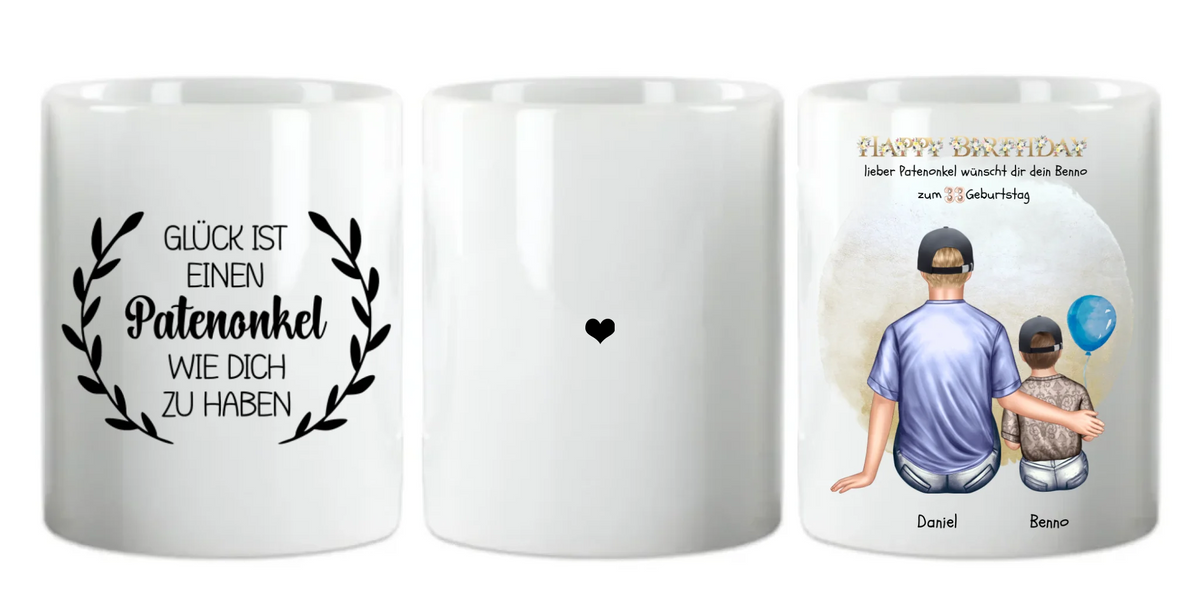 Geburtstagsgeschenk an Patenonkel von Patenkind Mädchen / Junge Tasse mit Spruch pesonalisiert