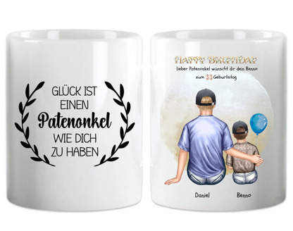 Geburtstagsgeschenk an Patenonkel von Patenkind Mädchen / Junge Tasse mit Spruch pesonalisiert Herzhenkeltasse Default Mug Classic - Panorama