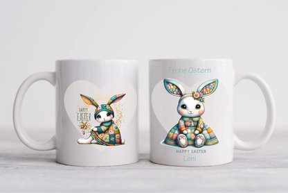 Ostergeschenk - personalisierte Tasse mit Osterhasen-Motiv, Name und Text