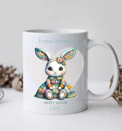 Ostergeschenk - personalisierte Tasse mit Osterhasen-Motiv, Name und Text