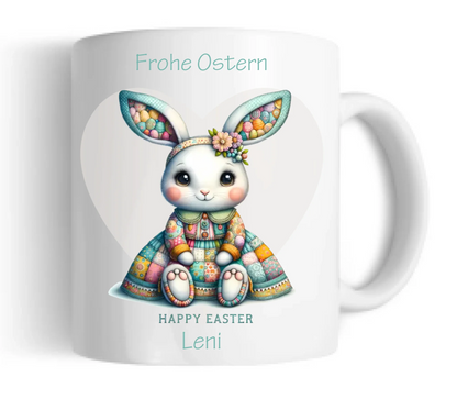 Ostergeschenk - personalisierte Tasse mit Osterhasen-Motiv, Name und Text Keramiktasse 330 ml Mug Classic - Panorama