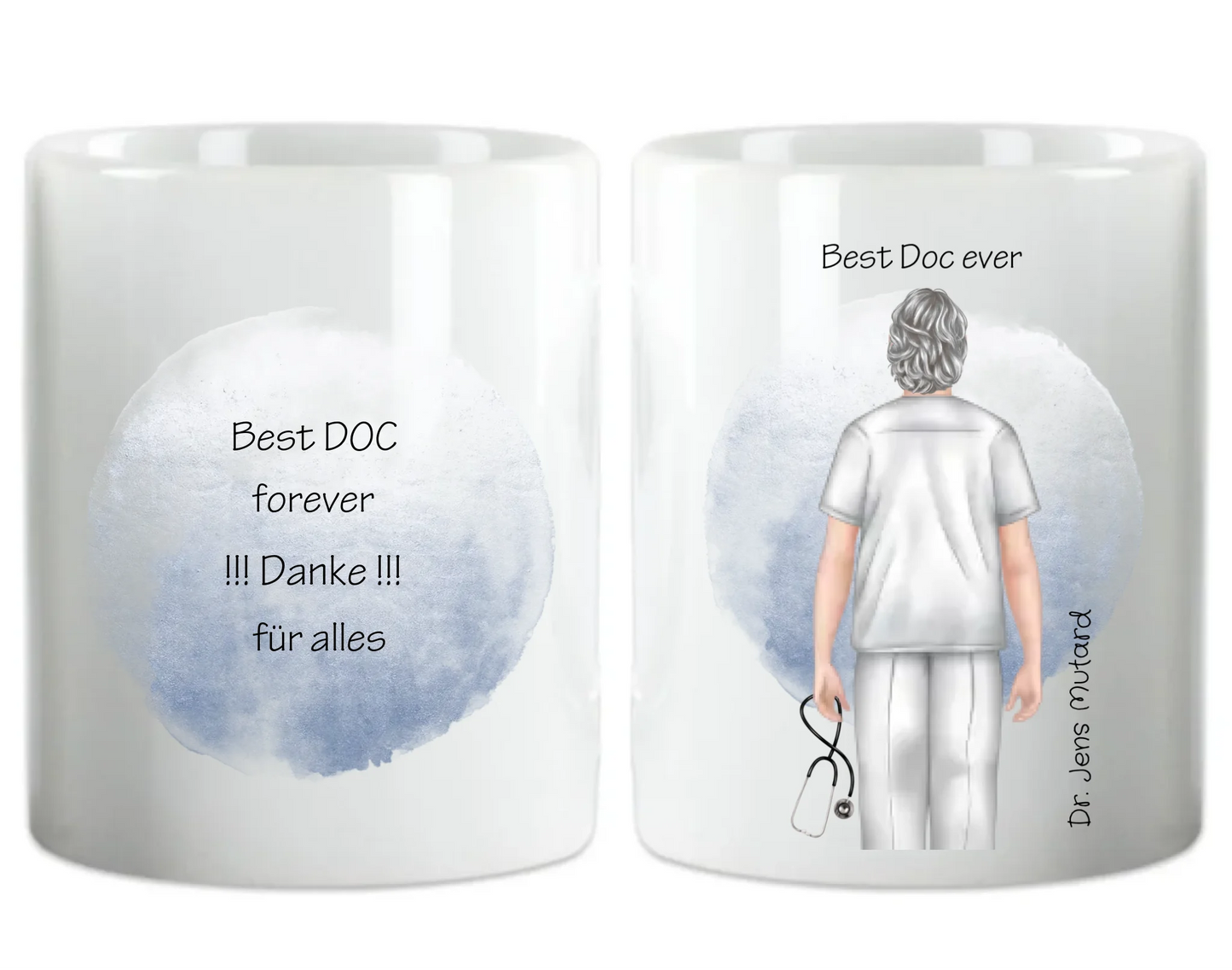 Dankeschön Geschenk Tasse Arzt – Personalisiert mit Namen & Spruch Keramiktasse 330 ml Mug Classic - Panorama