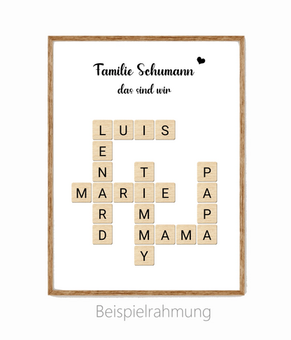 Geschenk Familie - Personalisiertes Scrabble Bild Geschenk mit Namen