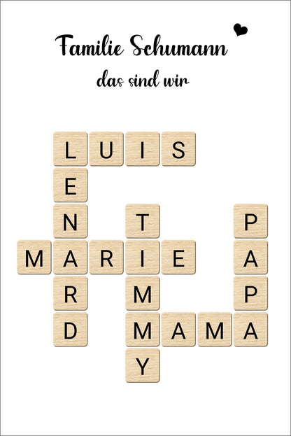 Geschenk Familie - Personalisiertes Scrabble Bild Geschenk mit Namen Leinwanddruck Leinwandbild