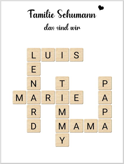 Geschenk Familie - Personalisiertes Scrabble Bild Geschenk mit Namen Leinwanddruck Leinwandbild
