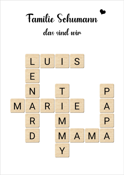 Geschenk Familie - Personalisiertes Scrabble Bild Geschenk mit Namen !!! Digitale Datei zum Selberdrucken - kein Poster !!! Digitale Datei zum Selberdrucken - kein Poster A4 A3 A2