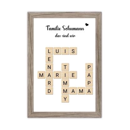 Geschenk Familie - Personalisiertes Scrabble Bild Geschenk mit Namen Gerahmtes Poster Eichenflair Eichenflair