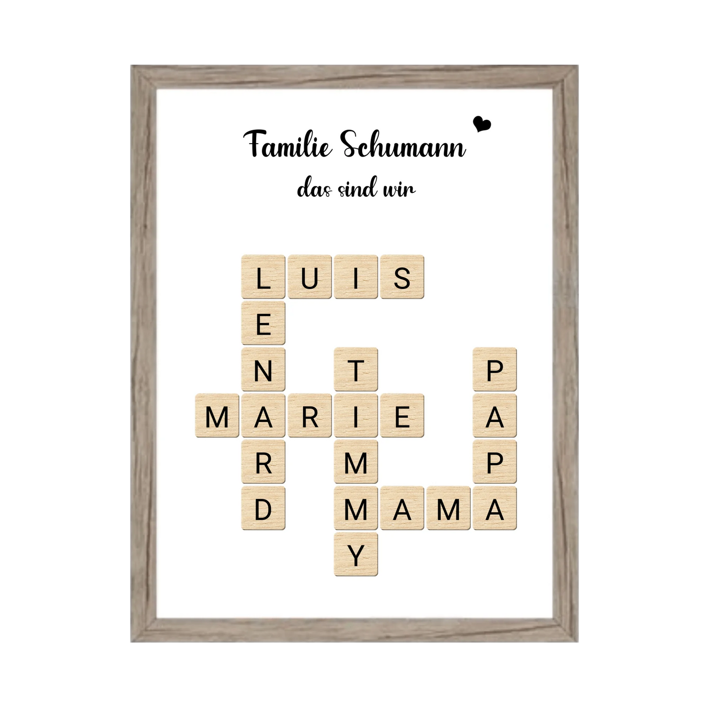 Geschenk Familie - Personalisiertes Scrabble Bild Geschenk mit Namen Gerahmtes Poster Eichenflair Eichenflair