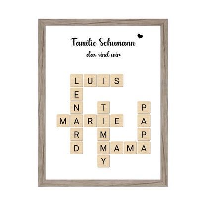 Geschenk Familie - Personalisiertes Scrabble Bild Geschenk mit Namen Gerahmtes Poster Eichenflair Eichenflair