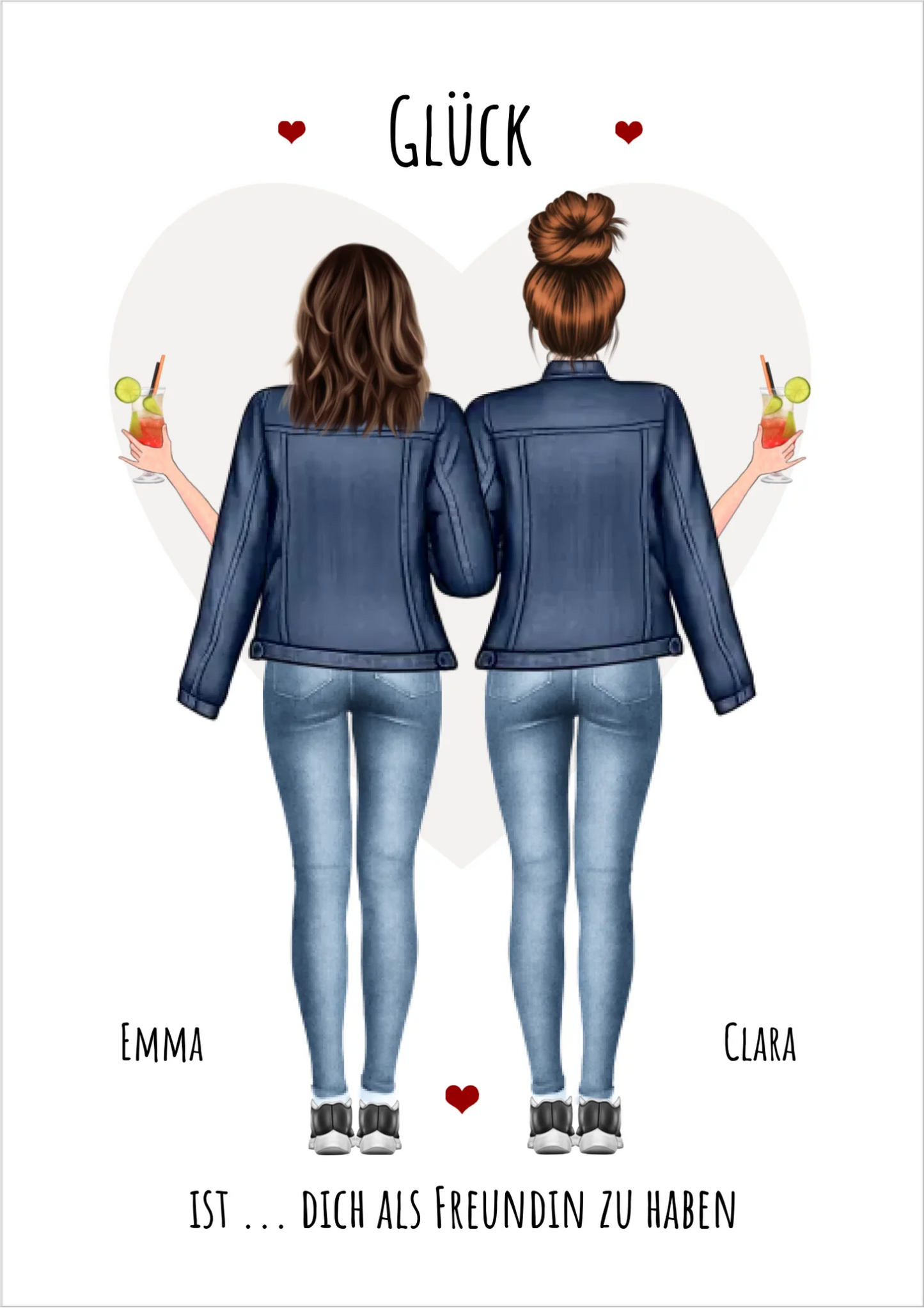 2 Freundinnen Bild | Poster Freundin Geschenk personalisiert Geburtstagsgeschenk | Geburtstag Schwester, Mama, Kollegin !!! Digitale Datei zum Selberdrucken - kein Poster !!! Digitale Datei zum Selberdrucken - kein Poster A4 A3 A2