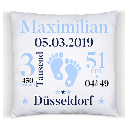 Babykissen zur Geburt oder Taufe mit Namen und Geburtsdaten Satinkissen Satinkissen 40x40cm