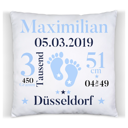 Babykissen zur Geburt oder Taufe mit Namen und Geburtsdaten Satinkissen Satinkissen 40x40cm