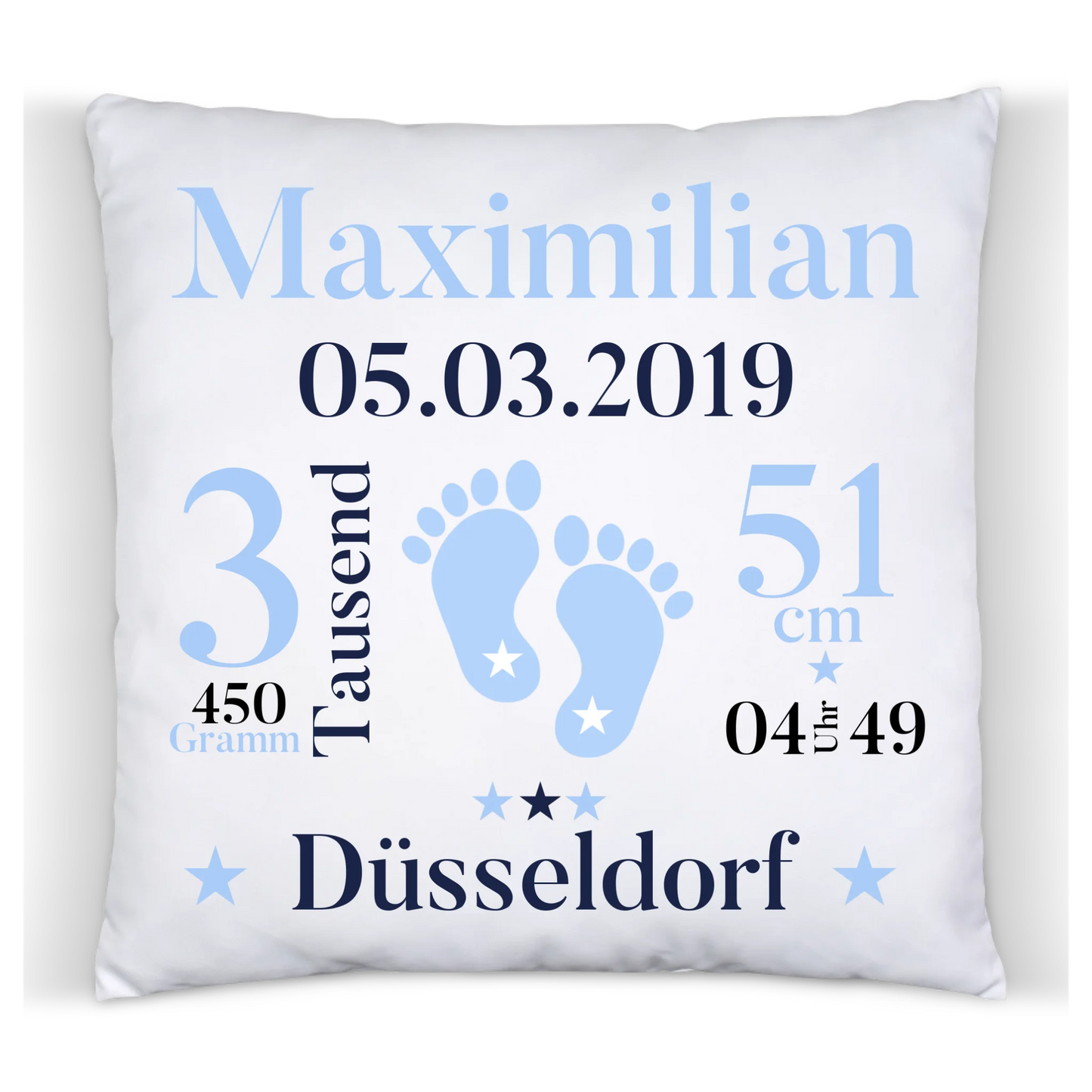Babykissen zur Geburt oder Taufe mit Namen und Geburtsdaten Premium Kissen (Plüschoberfläche) Premium Kissen