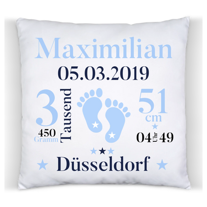 Babykissen zur Geburt oder Taufe mit Namen und Geburtsdaten Kissen Baumwolle Baumwollkissen