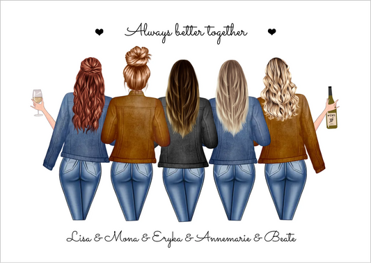 5 beste Freundinnen Poster personalisiert | Bild Geschenk für Freundin mit Spruch