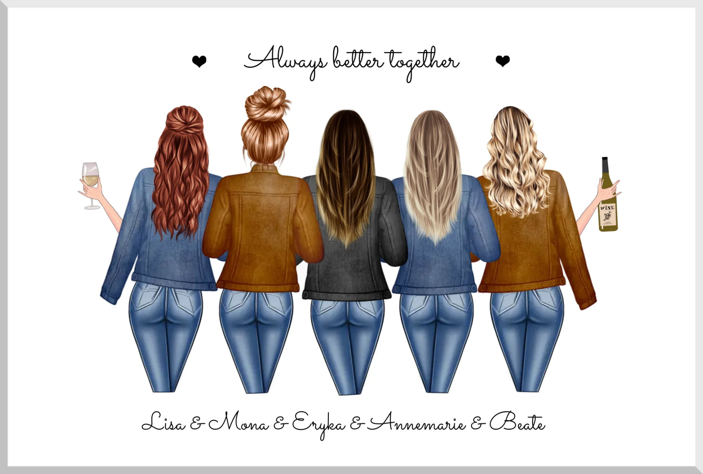 5 beste Freundinnen Poster personalisiert | Bild Geschenk für Freundin mit Spruch
