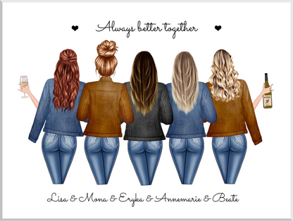 5 beste Freundinnen Poster personalisiert | Bild Geschenk für Freundin mit Spruch Leinwanddruck Leinwandbild