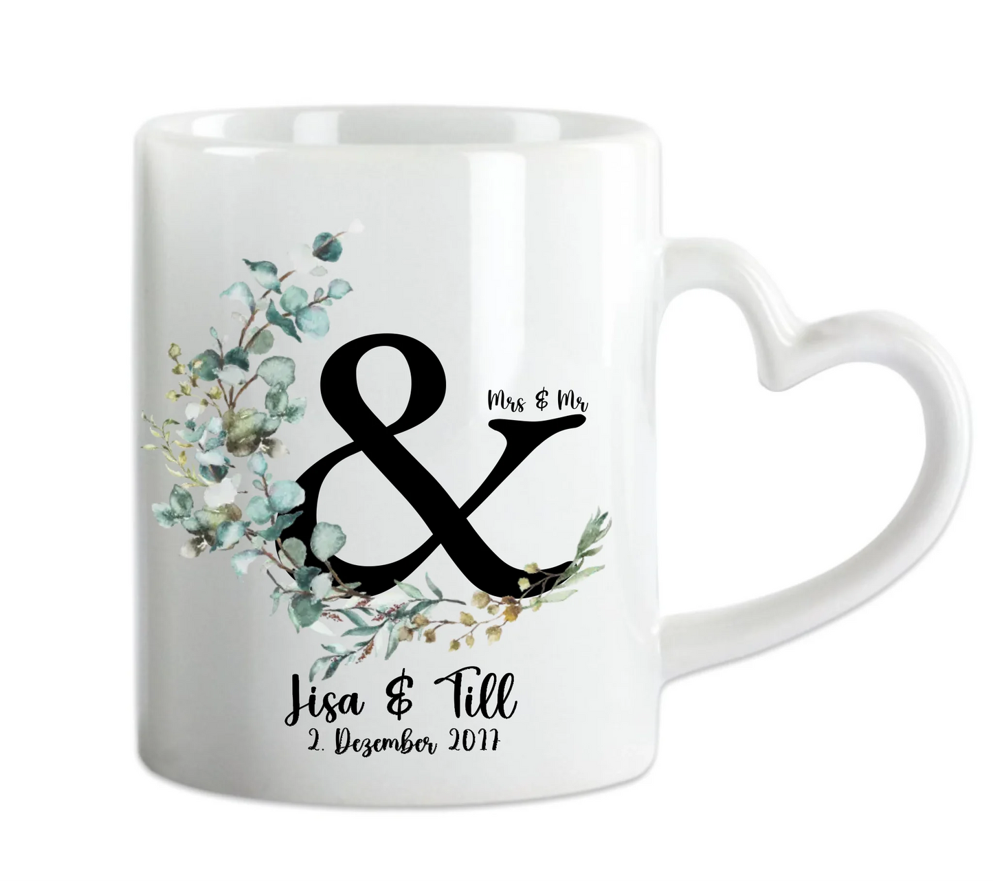 Personalisierte Hochzeitstasse Hochzeitsgeschenk Kranz Brautpaar, Kaffeebecher - Geschenk Hochzeit Heart Mug Default Mug Classic - Panorama