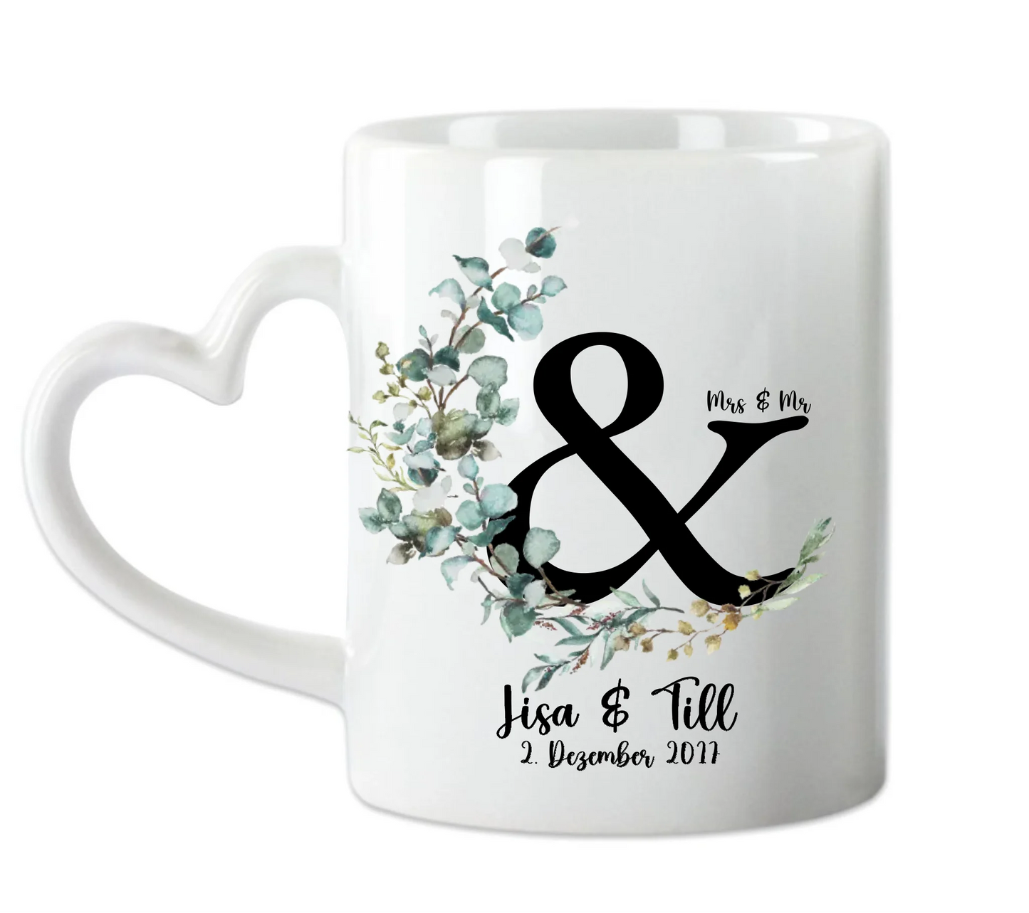 Personalisierte Hochzeitstasse Hochzeitsgeschenk Kranz Brautpaar, Kaffeebecher - Geschenk Hochzeit